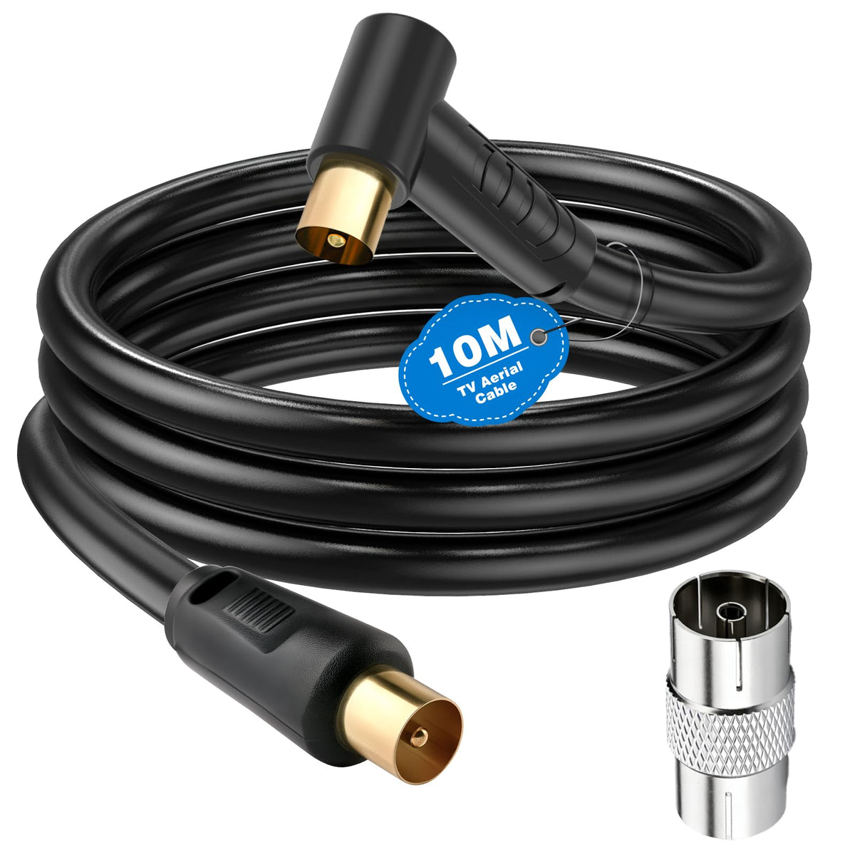 Ancable TV Aerial Cable with Coaxial Adapter 1M Black TV Ariel Lead