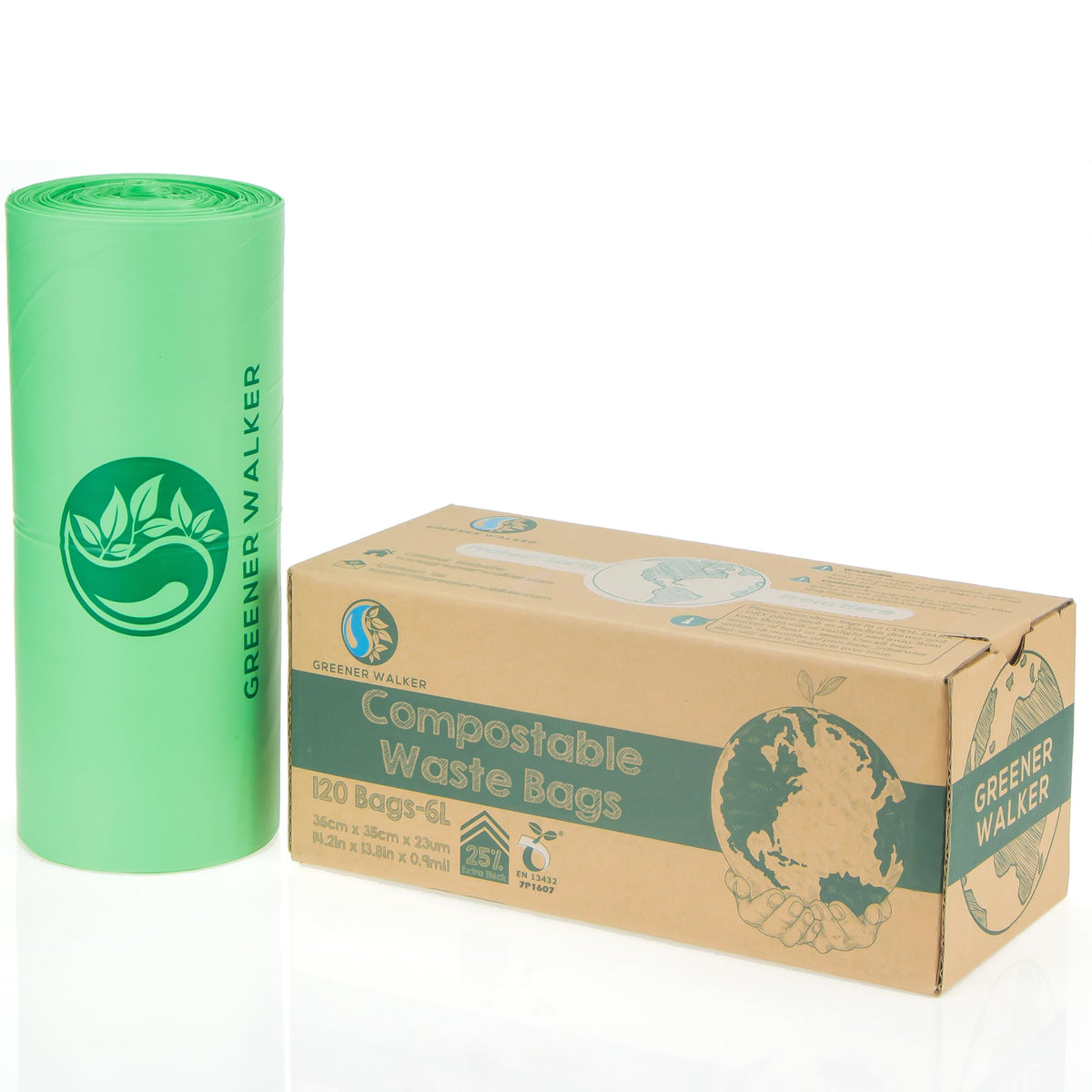 Greener Walker 6L-150Bags 100% Compostable Biodegradable Bin Liners 6L/10L/30L Food Waste Bags with EN13432 Certificate Caddy Kitchen Bin Liners