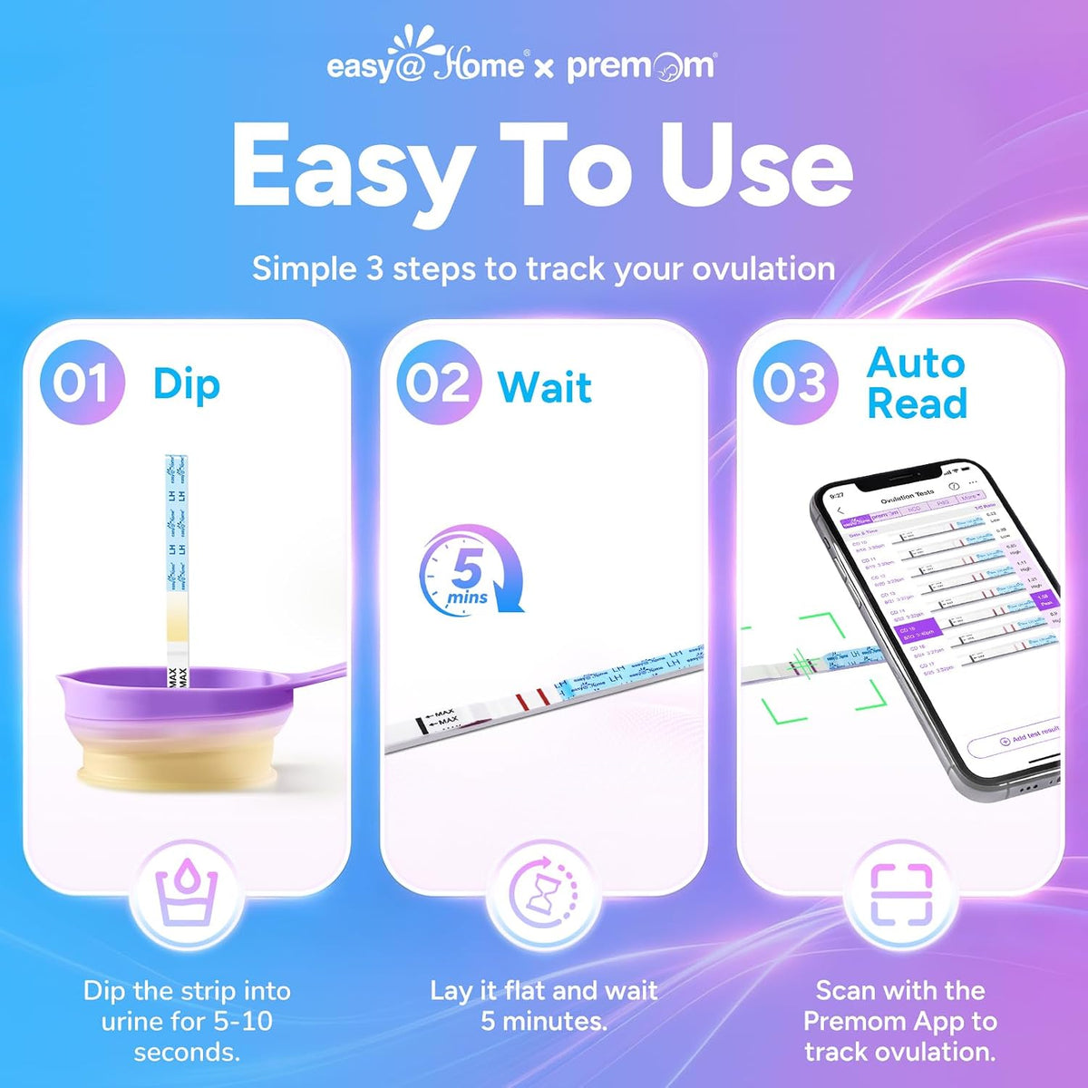 Easy@Home Ovulation Tests 25 Pack, LH Test Kit Powered by Premom App