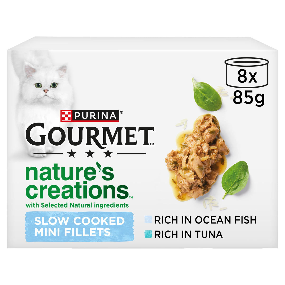GOURMET Nature's creations (Rich in Chicken, garnished with spinach & tomatoes and Rich in Turkey, garnished with spinach and parsnip) Wet Cat Food Can 8x85g