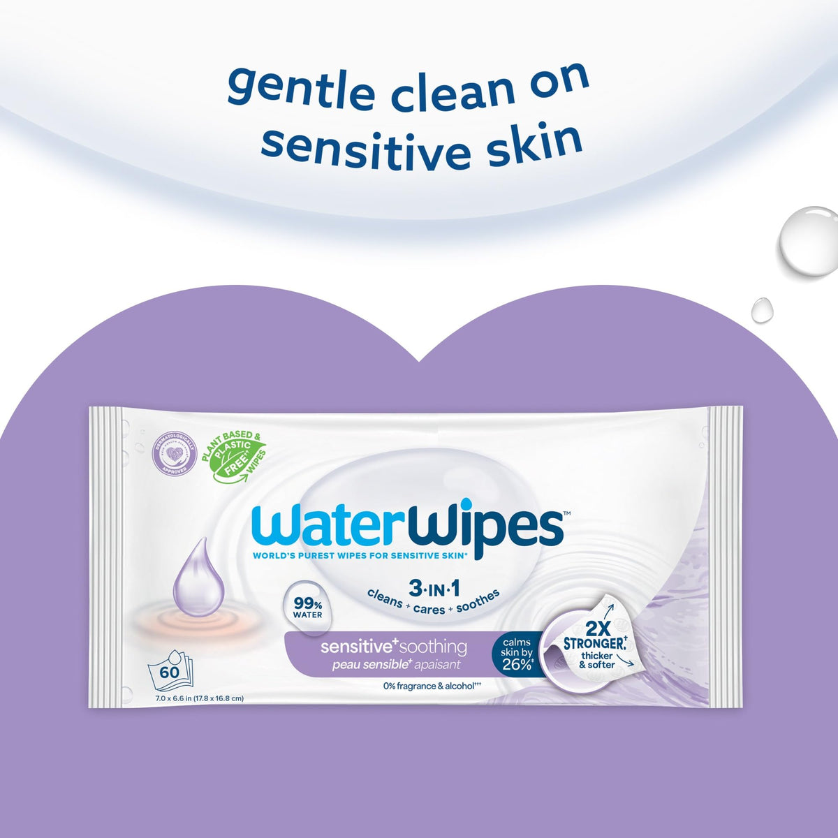 WaterWipes Sensitive+ Soothing Wipes, 99% Water, Unscented, 6 Pack