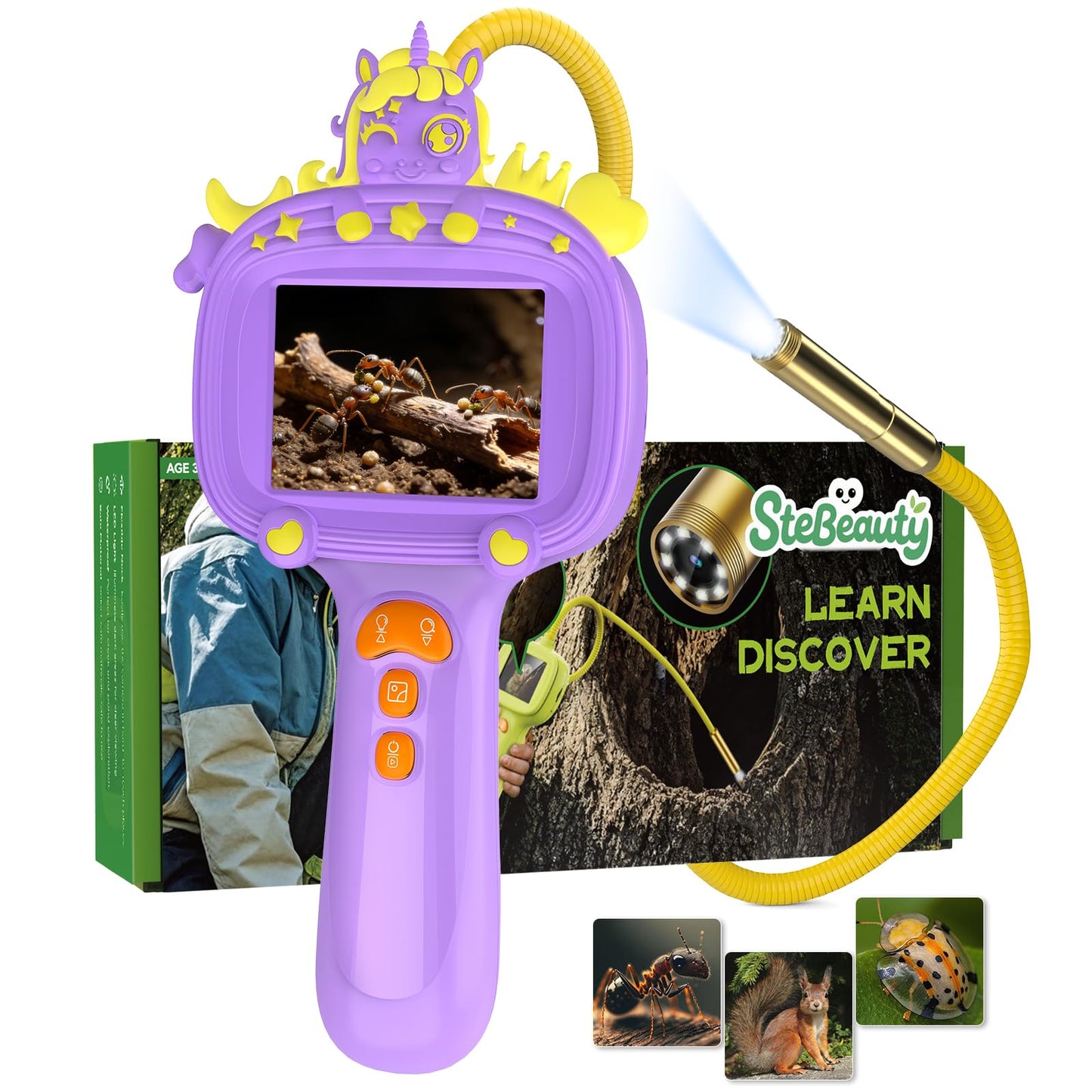 Kids Endoscope Camera with Light, Educational Science Toys Kit, Best Birthday Gifts for 4,5,6,7,8,9,10 Years old Boys & Girls, for Outdoor Camping Nature Exploration Activities (Purple)