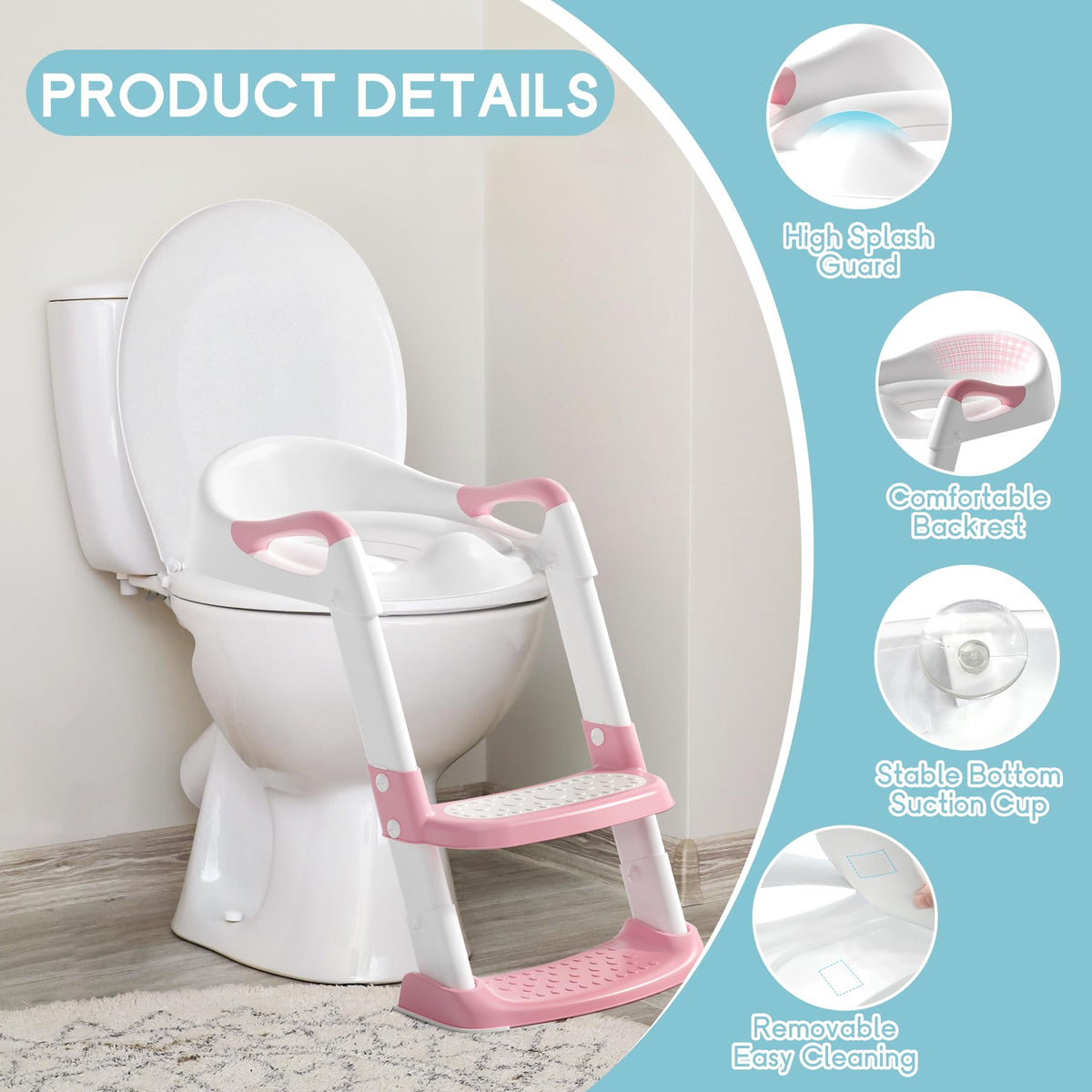 COOSEYA Potty Training Toddler Toilet Seat,Kids Toilet Seat and Step,Grey