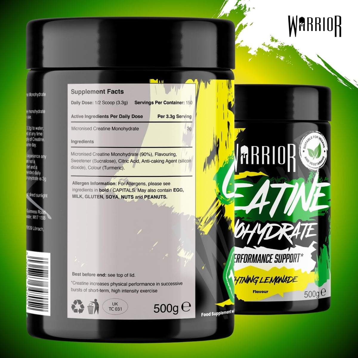 Warrior Creatine Monohydrate Powder 500g Pure Micronised (166 Servings)