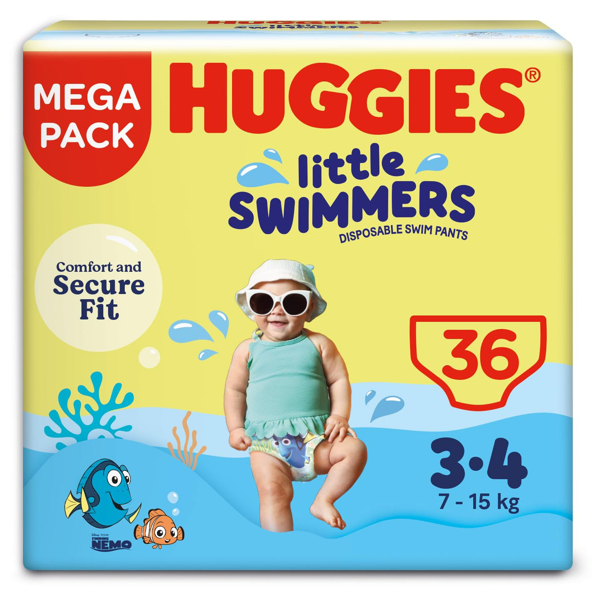 Huggies Little Swimmers, Swim Nappies, Size 5-6 - 33 Pants - Maximum Protection Swimming Nappies with Leak Guards - All-Round Stretchy Waistband
