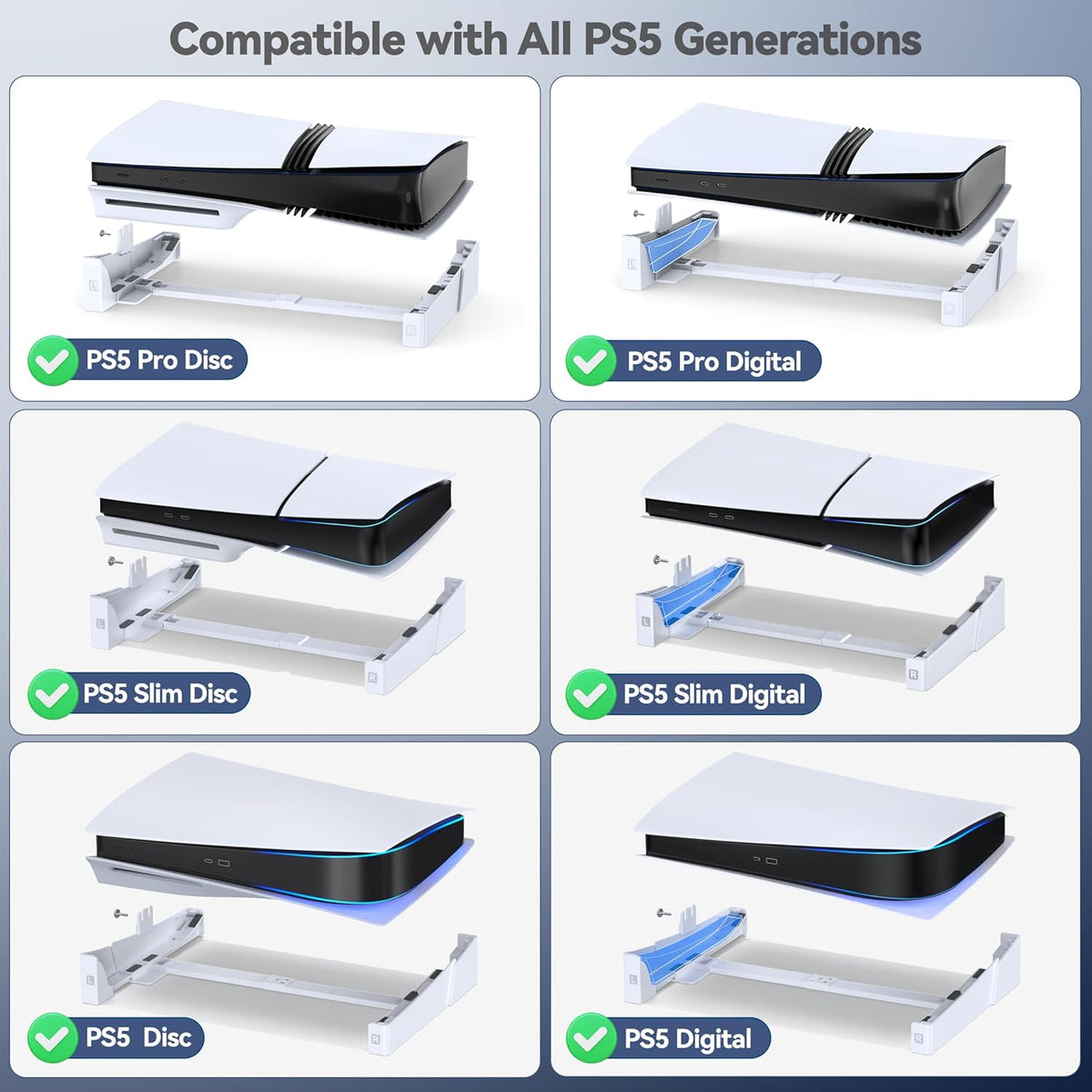 OIVO PS5/Slim/Pro Horizontal Stand for Disc & Digital Console, Protective Stable PS5 Accessories Base Stand with Upgraded Support Rods on Bottom & Scalable Design for PlayStation 5 Console Faceplates