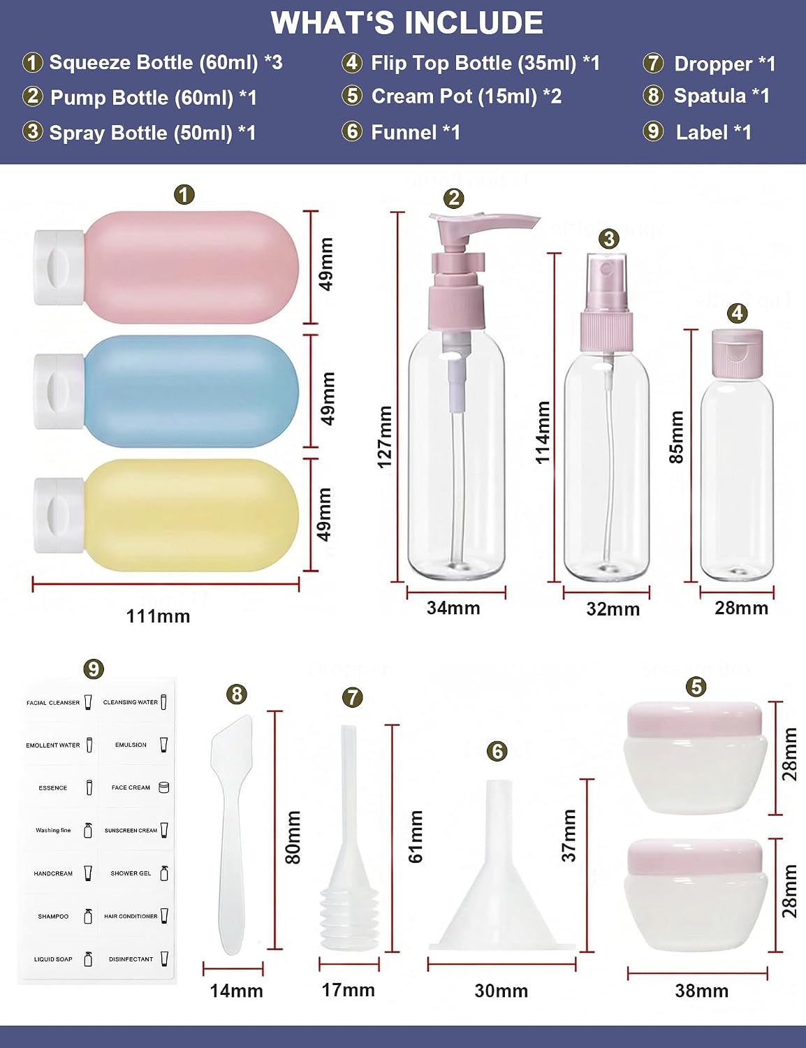 Travel Bottles for Toiletries, CAA Approved 11 PCS Travel Bottles Kit