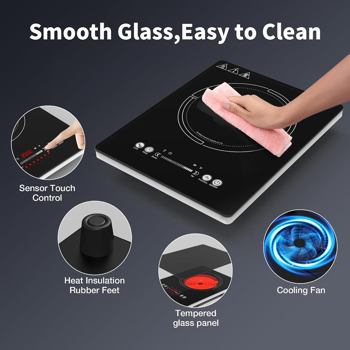 GIHETKUT single electric hob,220V 2000W Electric Hob with LED Touch Control,10 Power Levels, 4H Timer, Safety Lock,portable single burner hob Overheat protection