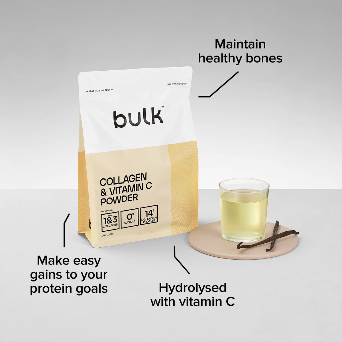 Bulk Collagen Powder with Peptides and Vitamin C, Unflavoured, 500g