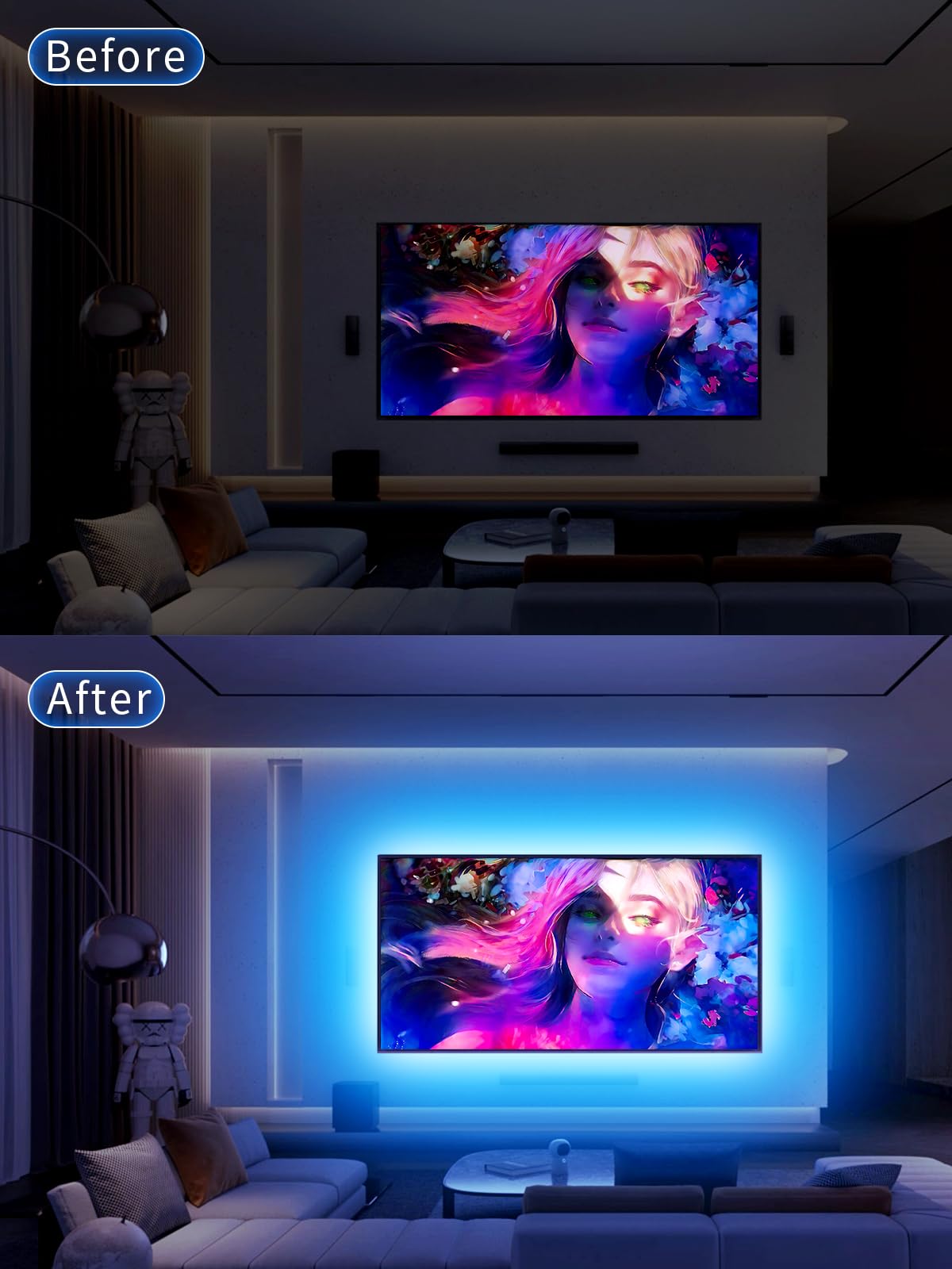 GIPOYENT TV Light Strip, 5M TV Backlight, for 45-75 Inch TV, Music Sync LED TV Light with Bluetooth Function - RGB Color Changing Light Strip for Home Theater (16.4ft)