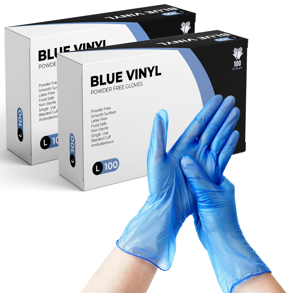 Disposable Gloves, Size S, Pack of 100, Blue Vinyl Gloves, Powder Free, Latex Free, Comfortable Fit, Suitable for Food Handling, Cleaning, Hairdressing & Multi-Purpose Use