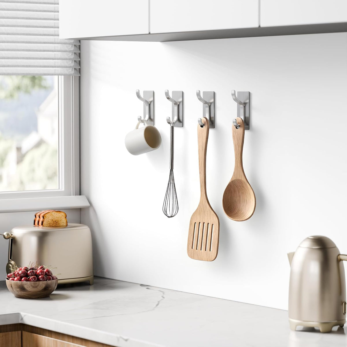 pickpiff Self Adhesive Hooks for Coat,8KG Stick-On Wall Hooks, Black 4 Pack