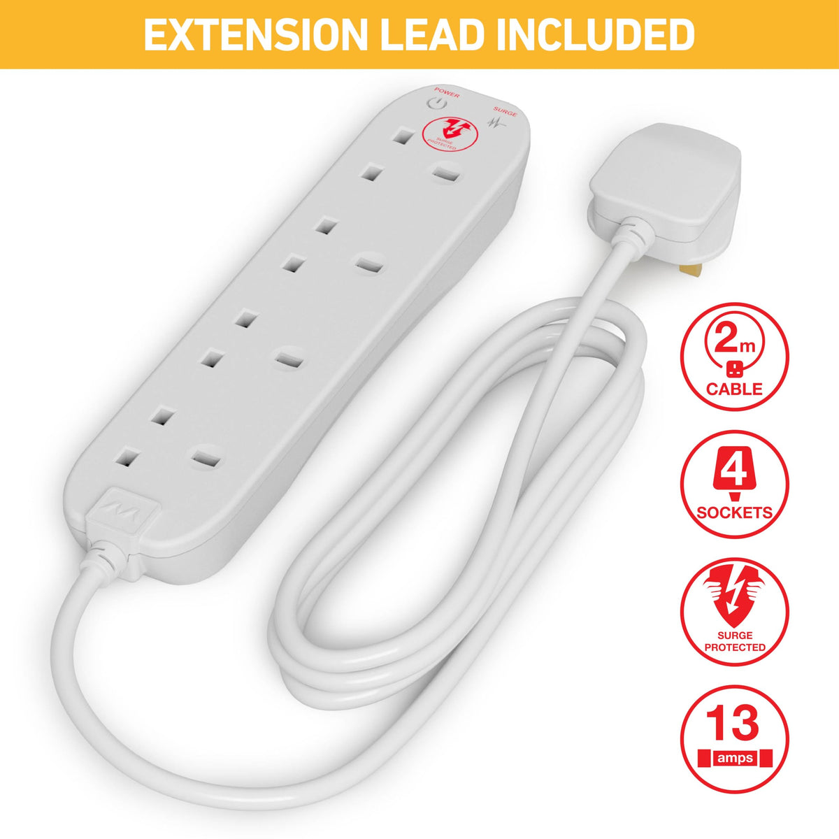 D-Line Cable Tidy Box, Hide & Conceal Extension Blocks, Desk Cable Management Solution, TV Wire Tidy, Made from Electrically Safe ABS Material - 325mm (L) x 125mm (W) 115mm (H) - Small, White
