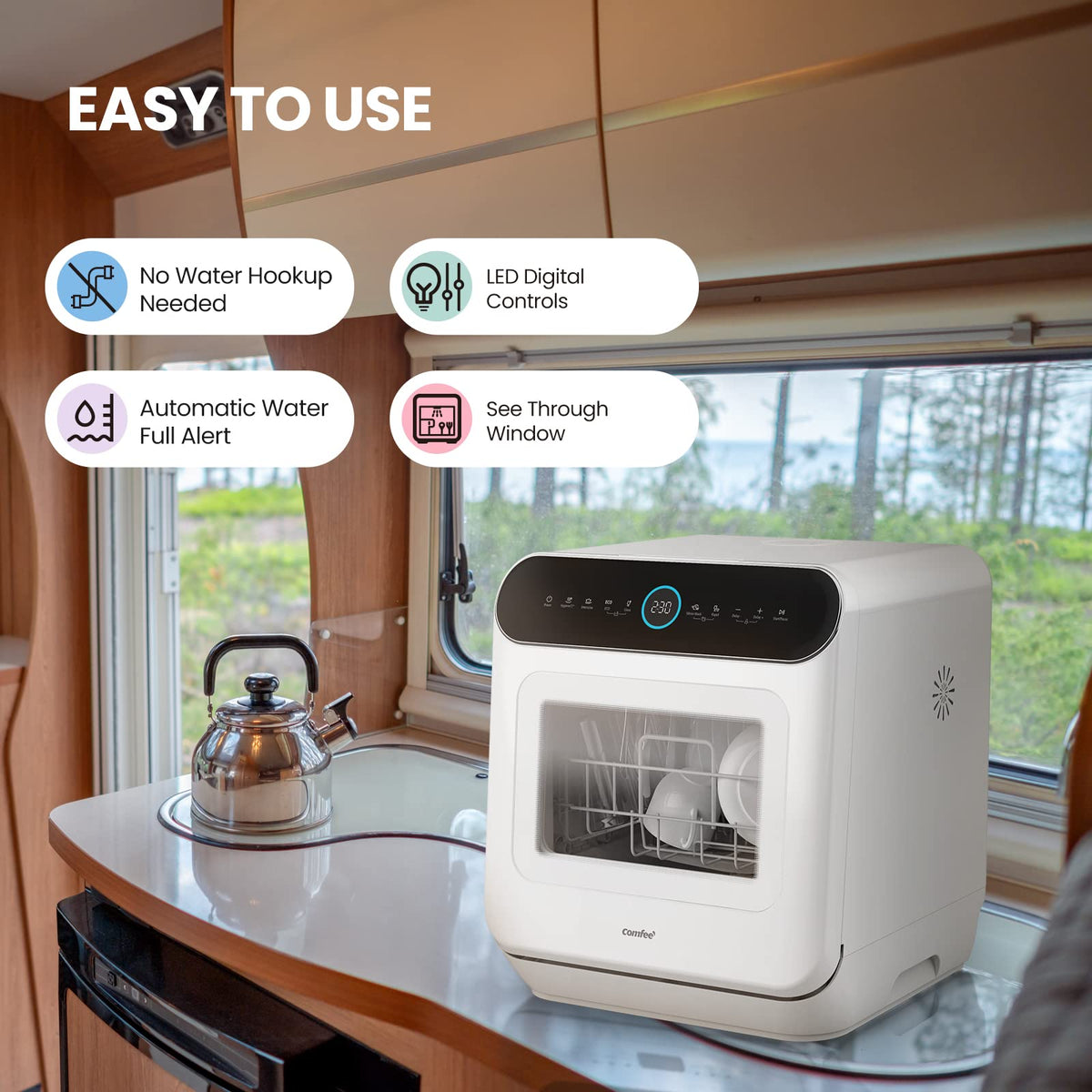 COMFEE' Table Top Dishwasher, No Plumbing Needed, for Singles & Couples