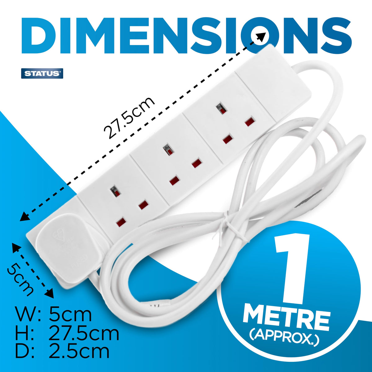 STATUS 6 Socket Extension Lead, 2m Multi-Plug Power Strip for Home, Office or Gaming Set-ups, White (S6W2MS12)