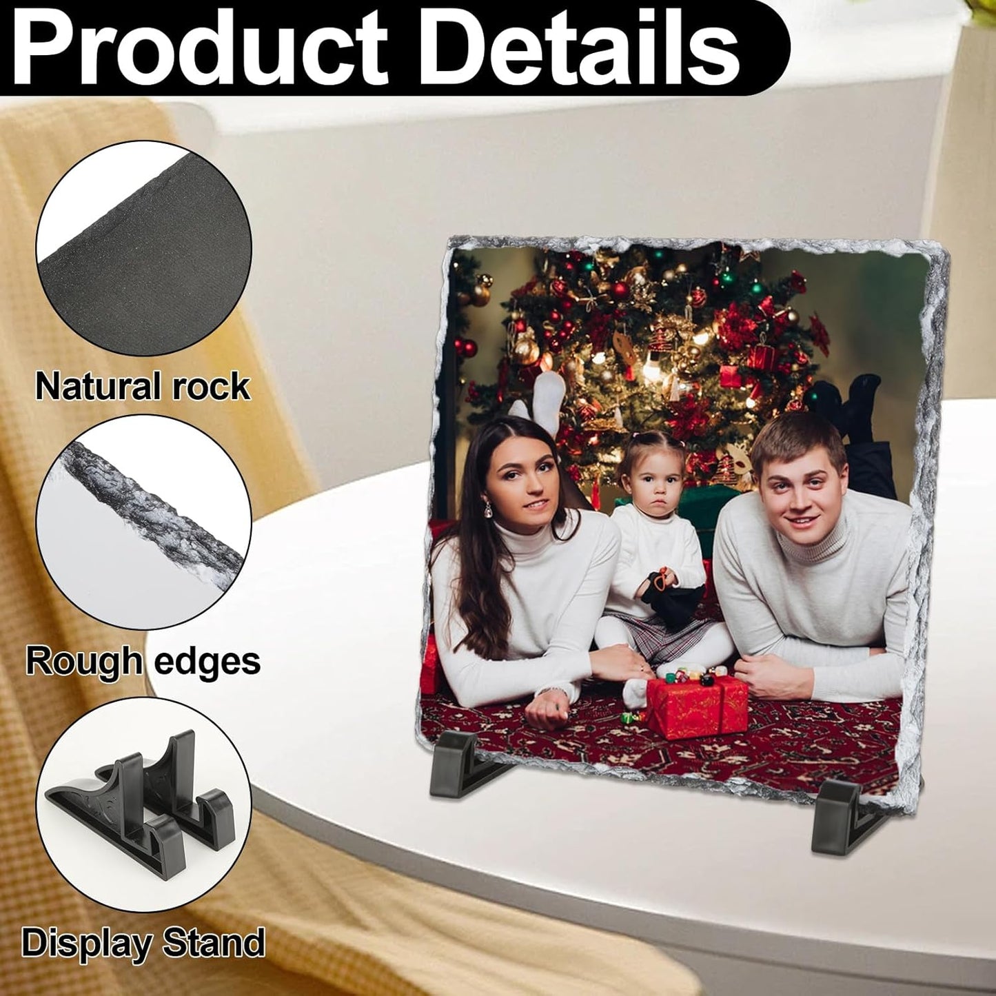 4 Pcs Slate Photo Personalised, 20cm x 20cm Photo Slate with Stand, Slate Picture Personalised, Rock Slate Photo Personalised Gift for Mother's Day, Father's Day, Birthday, Christmas