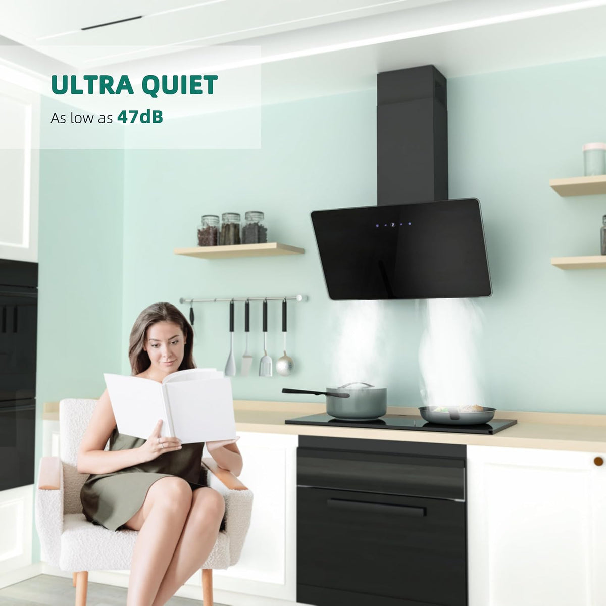 FIREGAS 60cm Angled Chimney Cooker Hood, Brushless Motor, 332m³/h, A++
