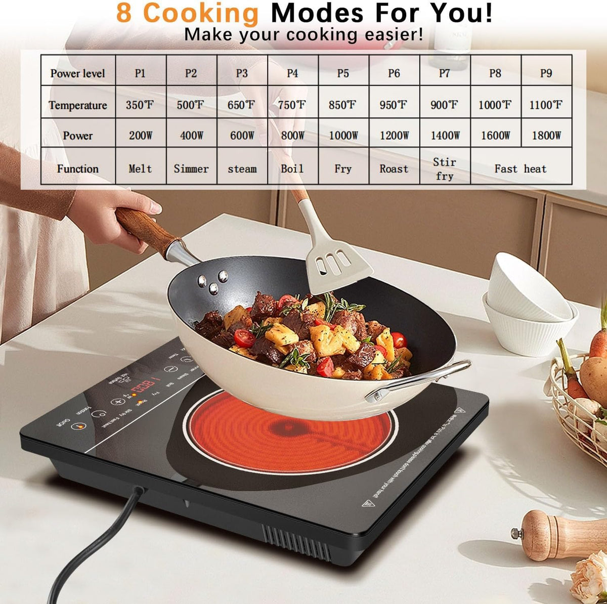 Noxton 2 Zone Ceramic Hob 30cm Electric Hob with Timer, Safe Lock, Pause Coutertop Use Hob with 13AMP Plug 2800W