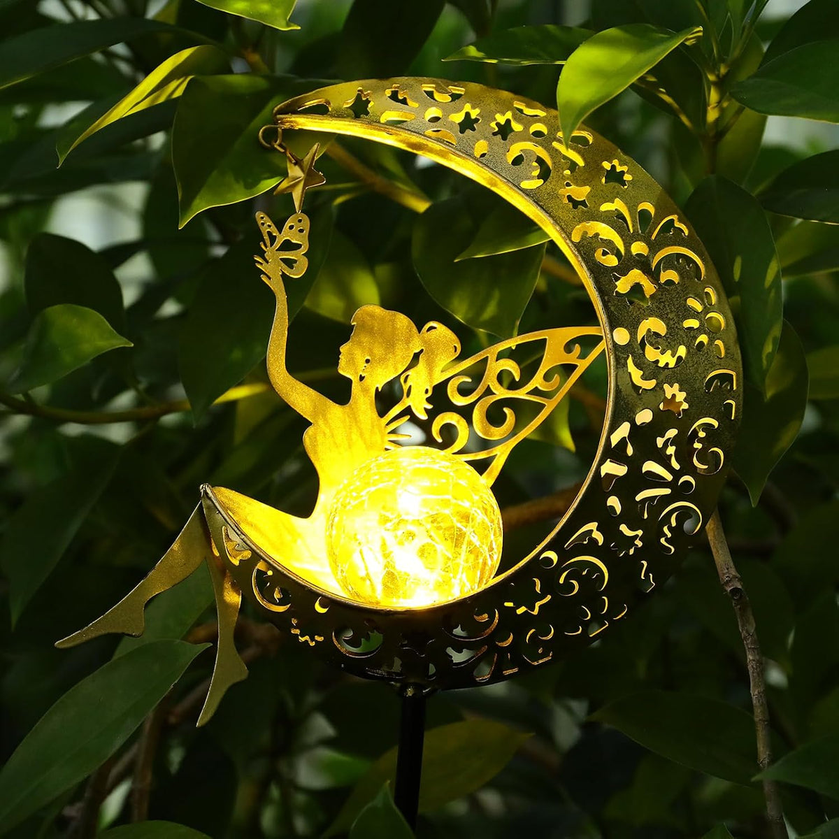 ZKLiLi Solar Lights Fairy Garden Decorations Gift,Outdoors Waterproof IP65 Crackle Glass Globe,Warm LED Light for Pathway Lawn Patio Courtyard Gifts for Mum Grandma Women