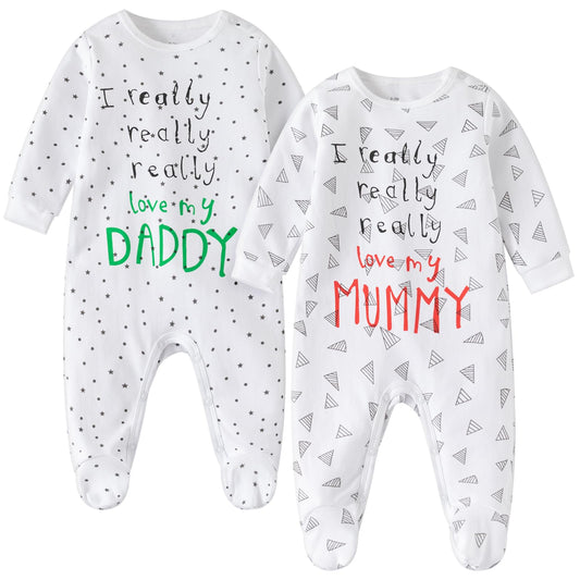 2-Pack Romper Set, Newborn Clothes Cotton Long Sleeve Footie