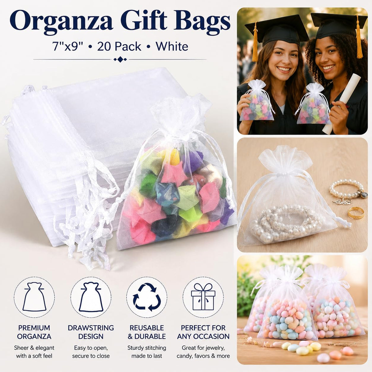 Lafefe 20Pcs Organza Gift Pouches, 7x9CM Clear Mesh Drawstring Pouches, Organza Gift Bags for Wedding Favours, Party, Festival, Candy and Game Favour Bags - Pink
