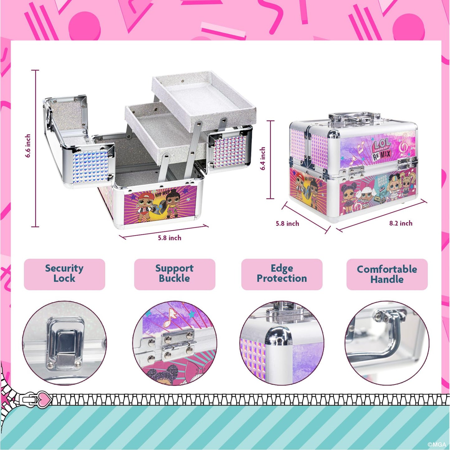 L.O.L. Surprise! Kids Makeup Set for Girls, Includes Lip Gloss, Eye Shimmer, Nail Polish, Hair Accessories in Train Case, Perfect for Parties, Sleepovers & Makeovers, Ages 5+ by Townley Girl