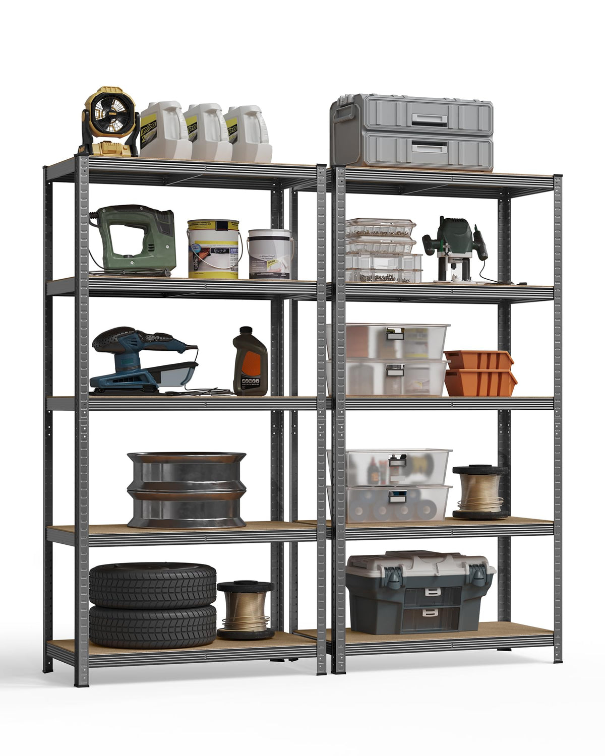 SONGMICS 5-Tier Heavy-Duty Shelving Units, Set of 2, Boltless Assembly