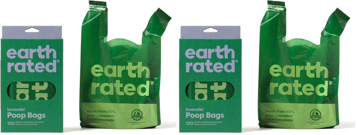 Earth Rated Dog Poo Bags with Handles, Easy Tie and Guaranteed Leakproof, Lavender Scented, 120 Bags