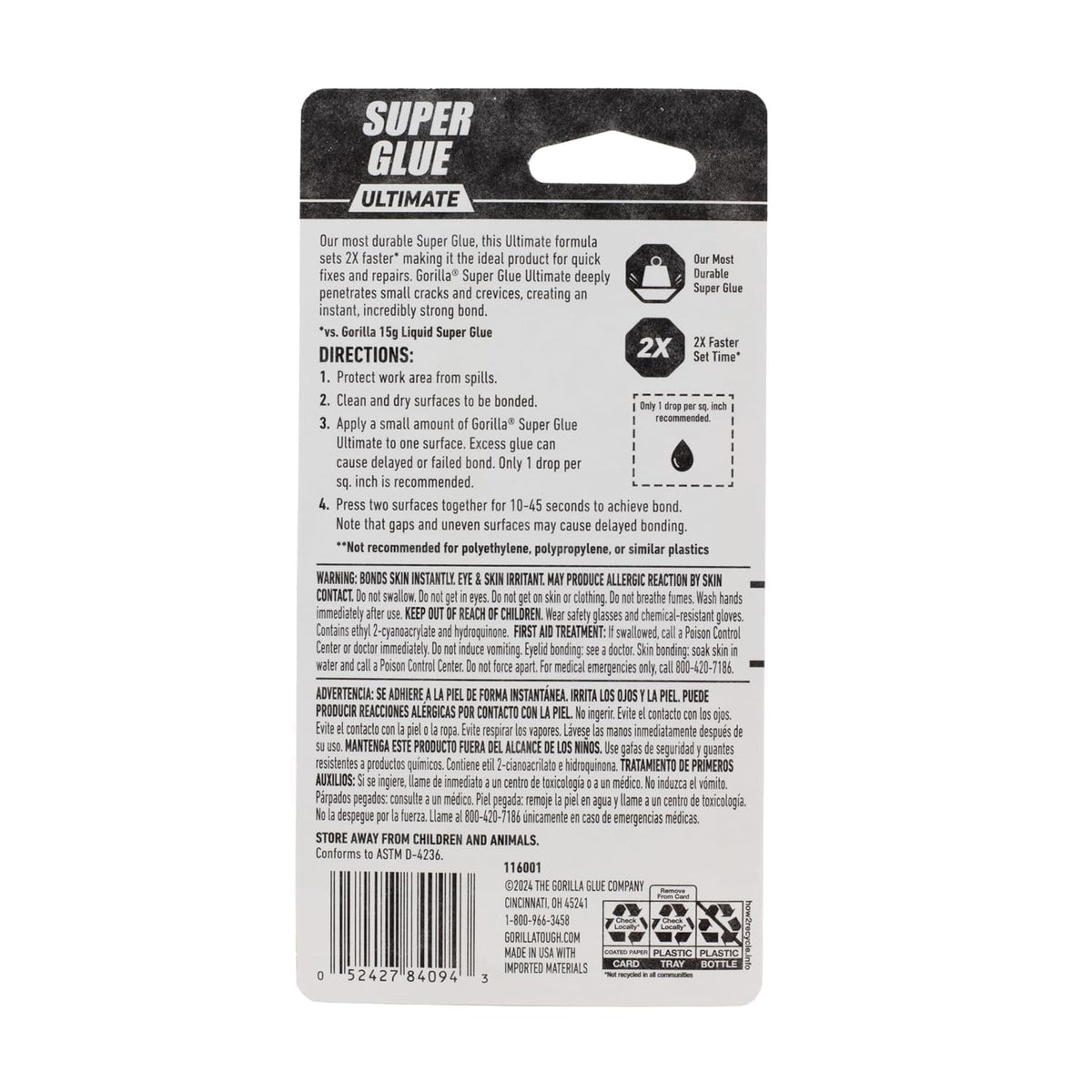 Gorilla Ultimate Super Glue, Clear Glue, 15 Grams (Pack of 1) - Fast-Setting Cyanoacrylate for Quick Fixes & Repairs with Anti-Clog Cap