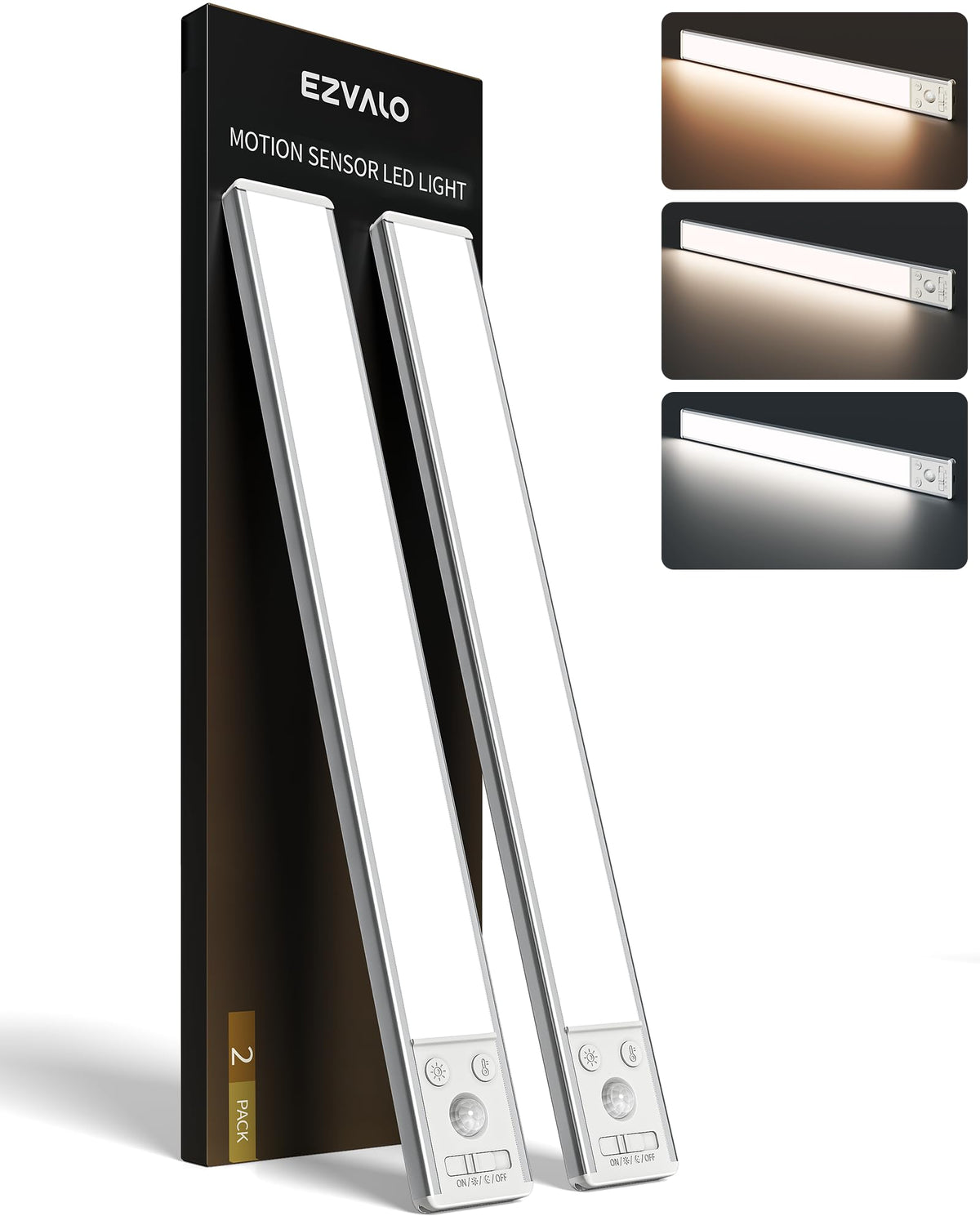 EZVALO Under Cabinet Kitchen Lights, Motion Sensor Lights Indoor 2-Pack