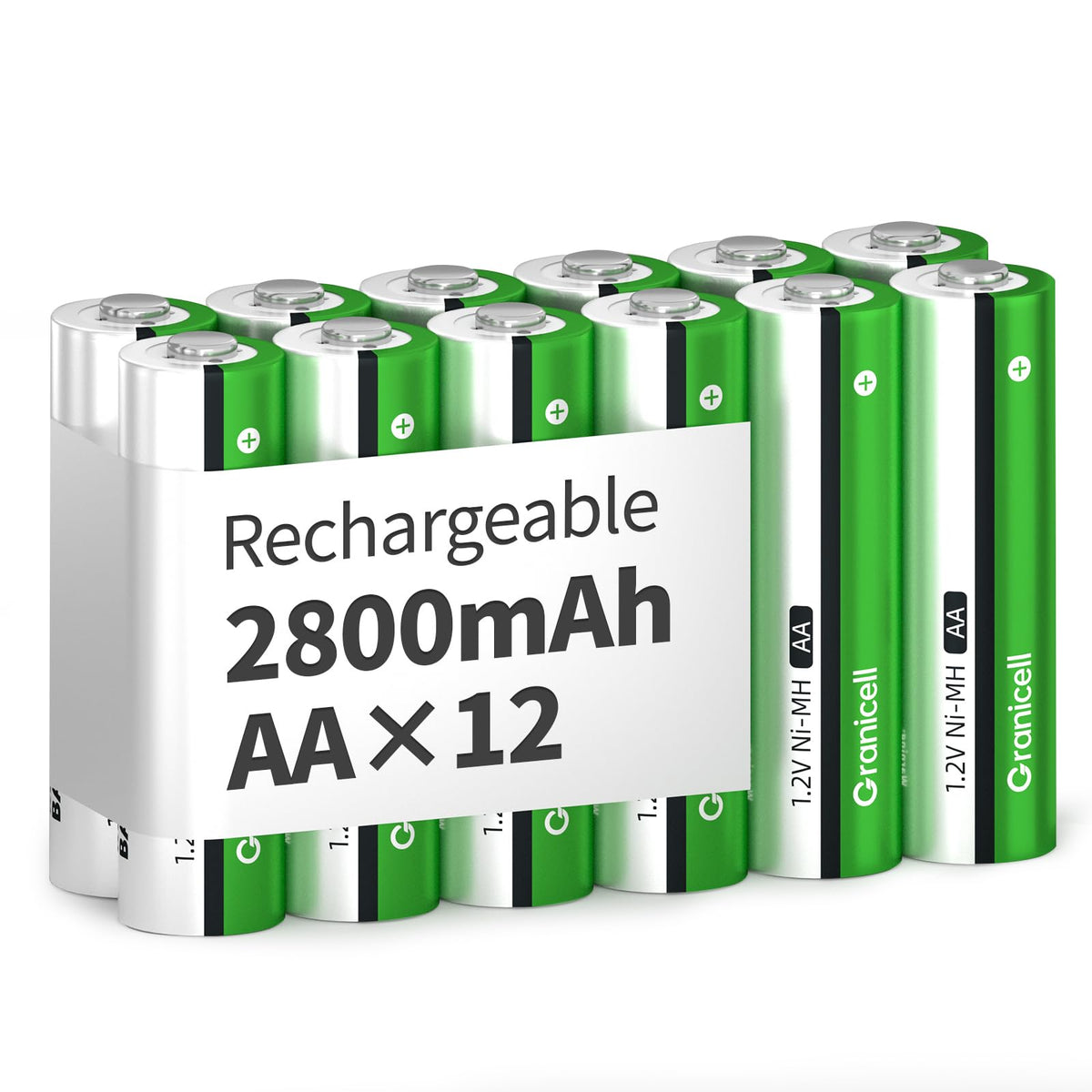 Granicell AAA Rechargeable Batteries (12 Pack), 1100mAh, 1.2V NiMH