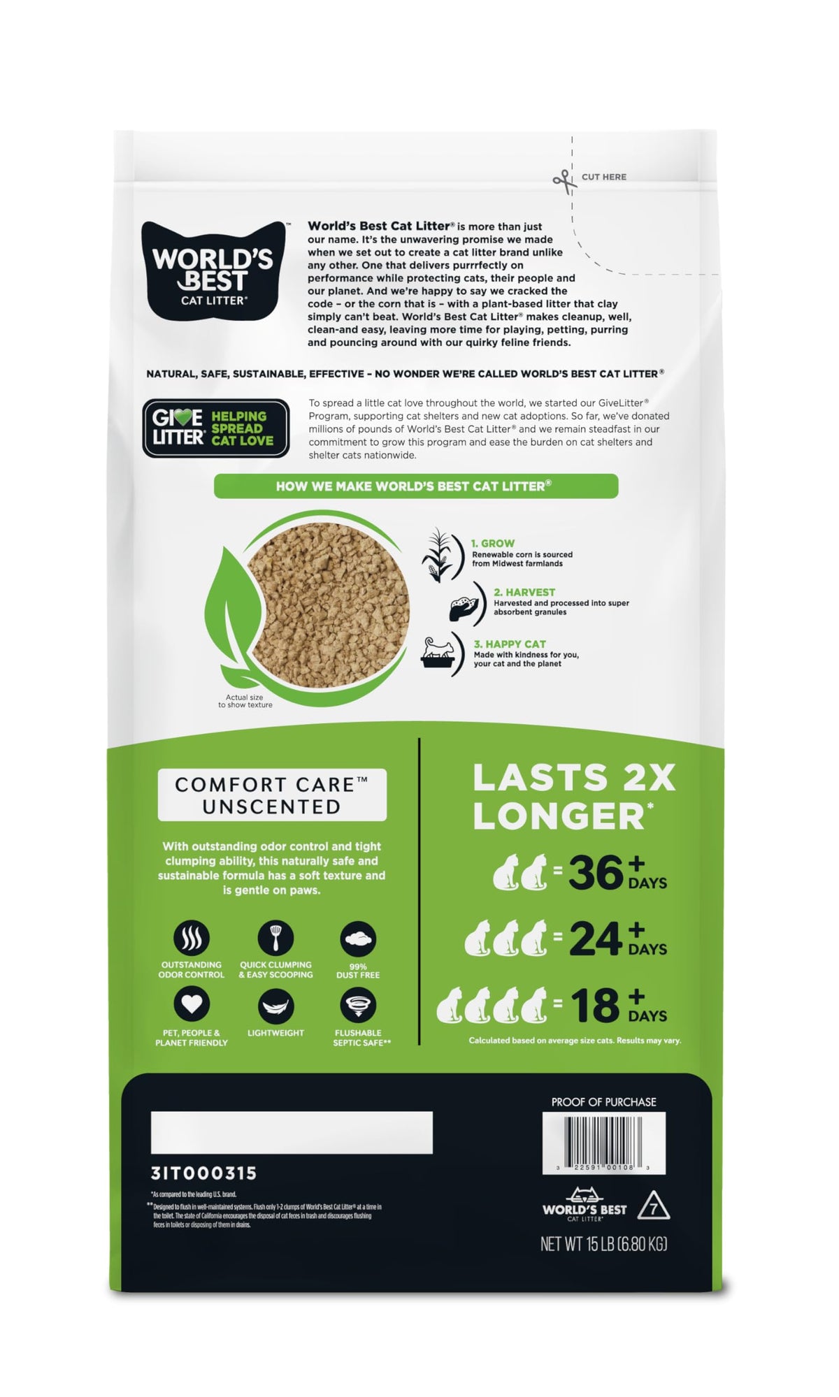 WORLD'S BEST CAT LITTER Comfort Care Unscented, 28-Pounds