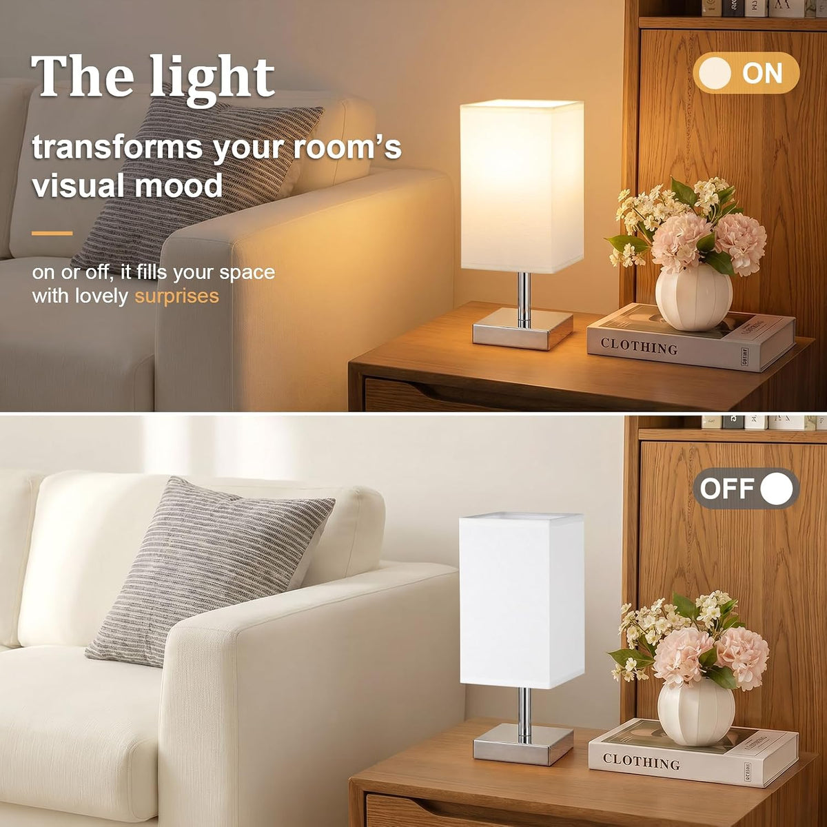 White Table Lamp for Bedroom, Small Bed Lamp with for Bedroom, Silver Base(Bulb Included)