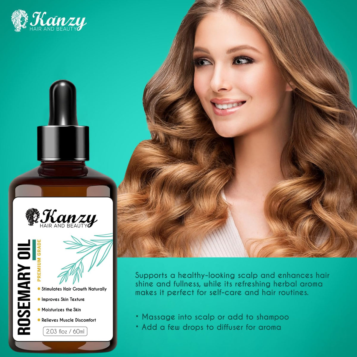 Kanzy Vitamin E Oil for Skin, Hair, Lips and Face - Naturally Sourced Multi-Purpose Plant-Based Vitamin E Oil for Hair Growth as Skincare and Haircare Product for both Men and Women (30 ml)