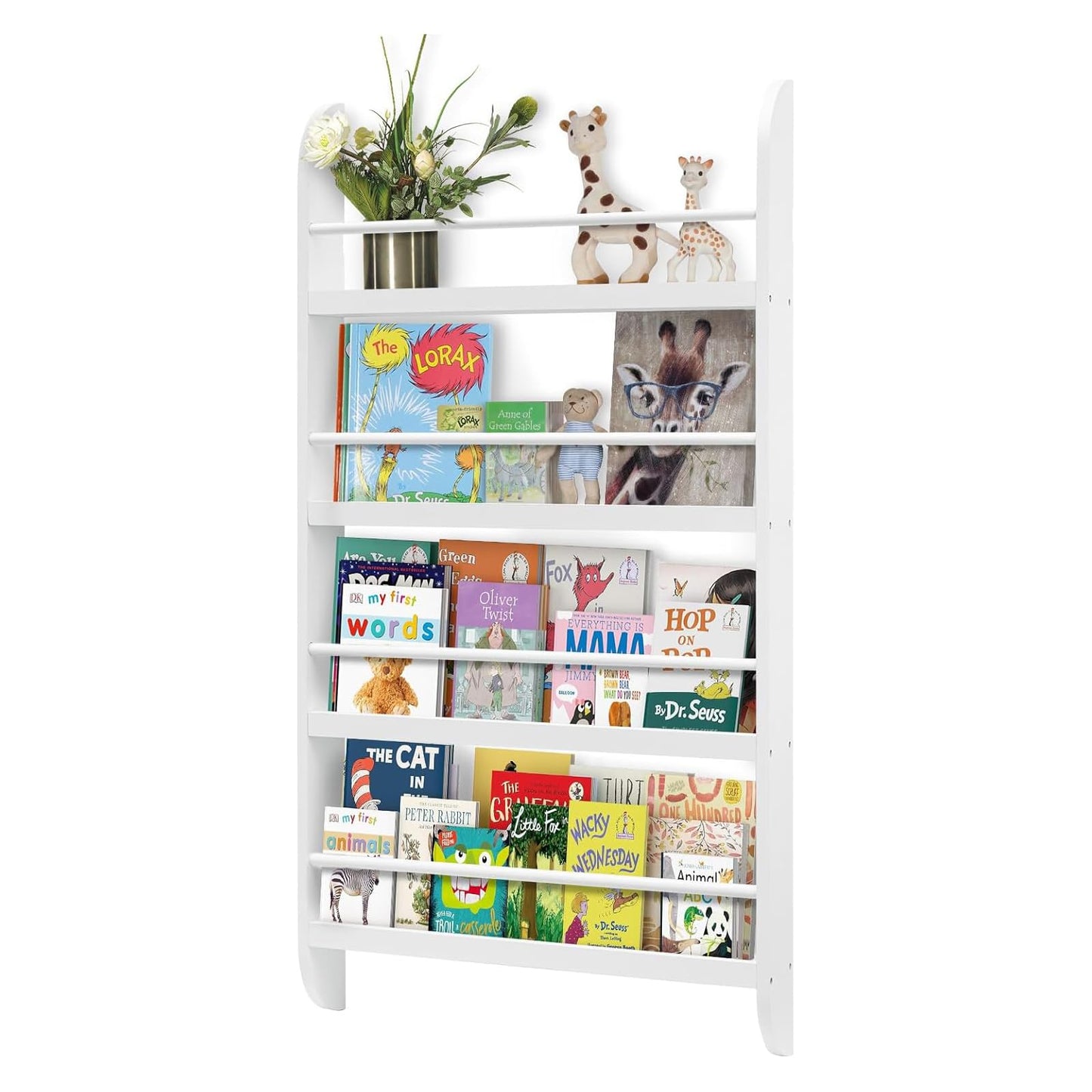 Kids Bookcase Modern Childrens Bookcase 4-Tier Book Shelf Display Rack Book Shelf Kids Room 10 CM Depth Suitable for Children's Children's Room School 116.5x60x 10CM White