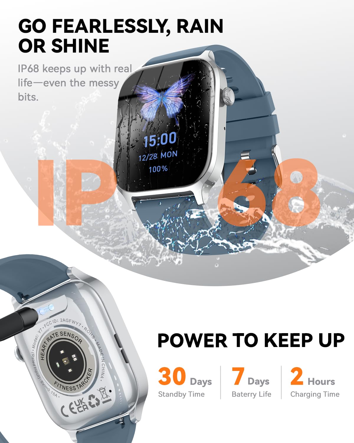 Smart Watch for Men Women- Answer/Make Call, 2024 IP68 Waterproof Fitness Tracker Watch with Sleep Step Counter Activity Smartwatch for Samsung Android iPhone iOS (Black-Blue, 1.83)