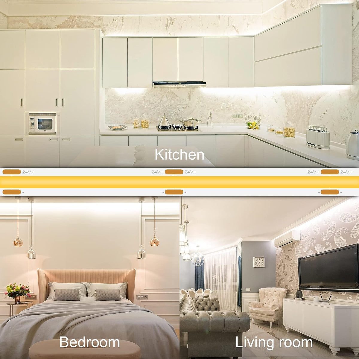 COB LED Strip 3m, 24V, Dimmable, Remote, Warm White, 2700K