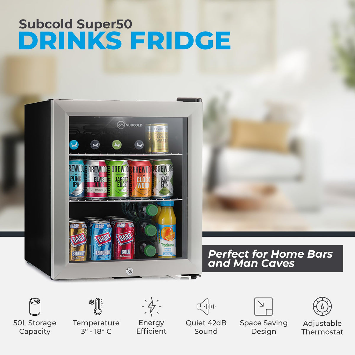 Subcold Super50 LED Beer Fridge | 55 Cans | 3-18°C | Glass Door