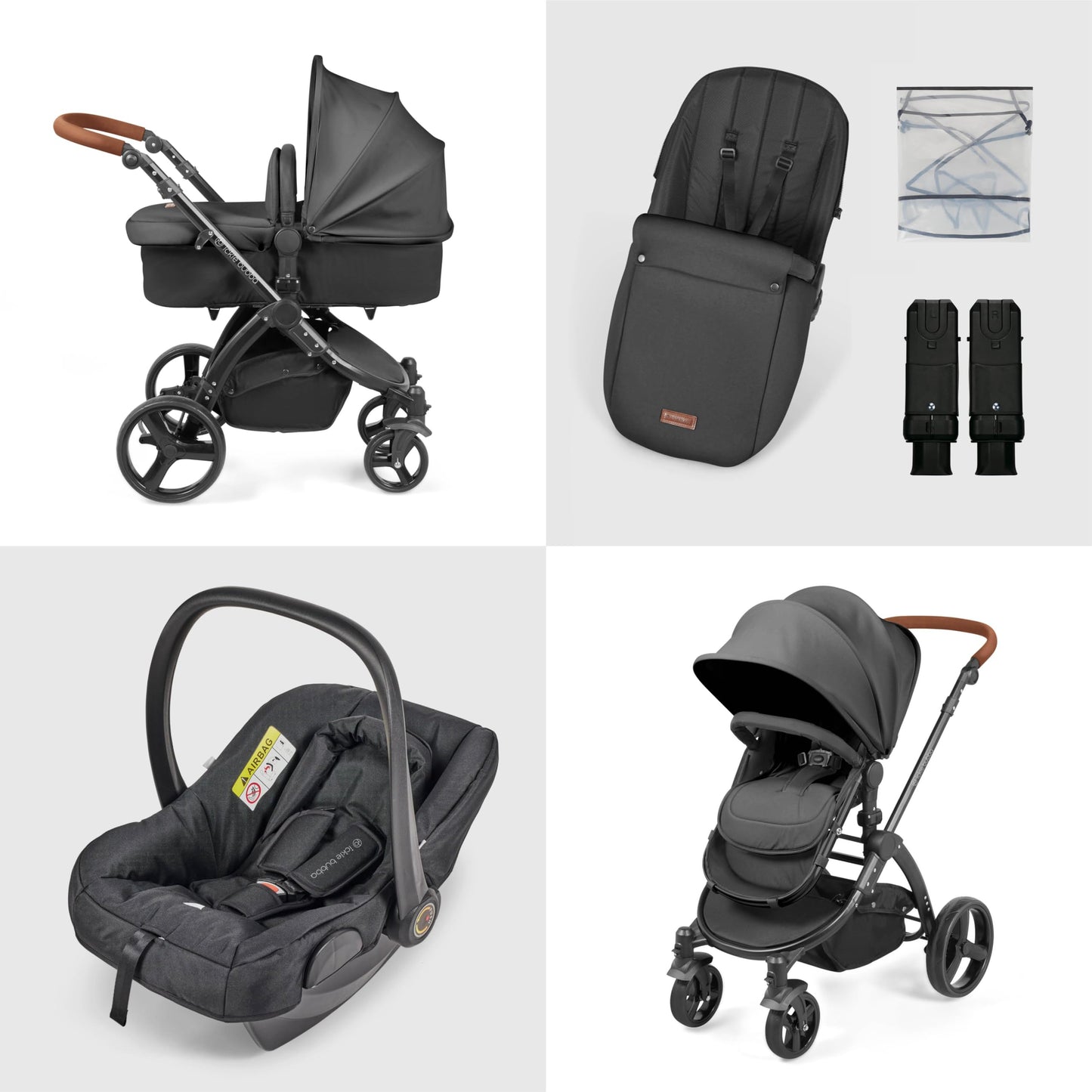 Stomp Urban 3 in 1 Travel System Pushchair with Astral Car Seat and Accessories (Charcoal Grey) – Birth to 22kgs (Approx. 4 Years), Lightweight City Stroller with UPF 50+ Hood and Rain Cover