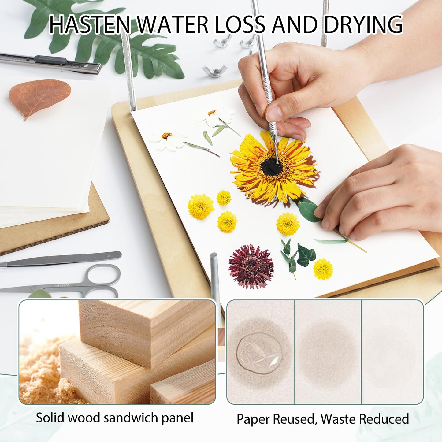 Sanlebi Large Flower Press for Adults Kids - 11.8x8.3 Inches (30x21cm) 10 Layers DIY Wooden Flower Pressing Kit with Storage Bag Arts and Crafts Kits for Adults Great Gift
