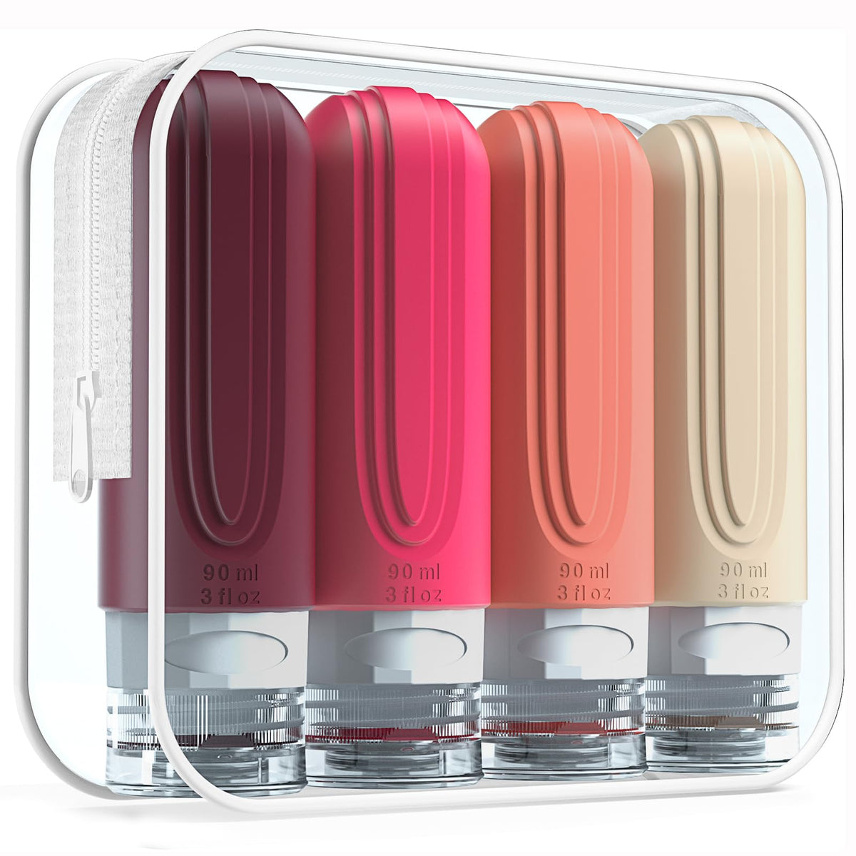 Mrsdry Travel Bottle for Toiletries, Leak Proof Silicone Travel Size 90ml Bottles Refillable Containers for Liquid Shampoo, BPA Free and TSA Approved Travel Accessories with Clear Bag (4 Pack)