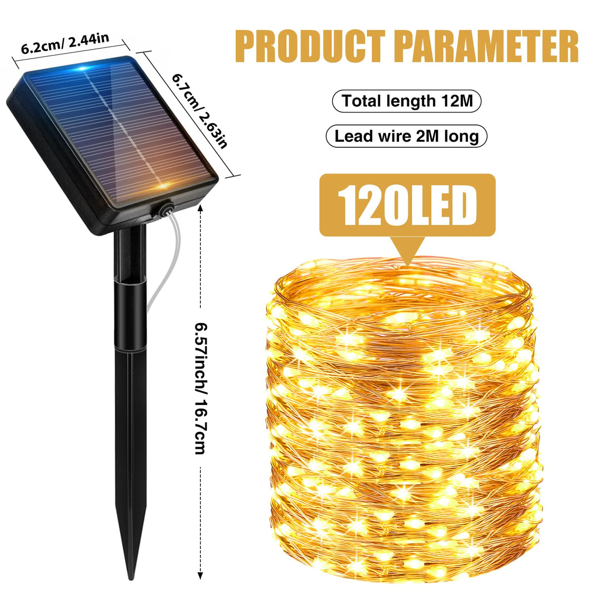 litogo 120 LED Solar String Lights Outdoor, 12M/40Ft 8 Modes Solars Garden Lights Waterproof Copper Wire Decorative Solar Fairy Lights for Patio, Gate, Yard, Trees, BBQ, Wedding, Party