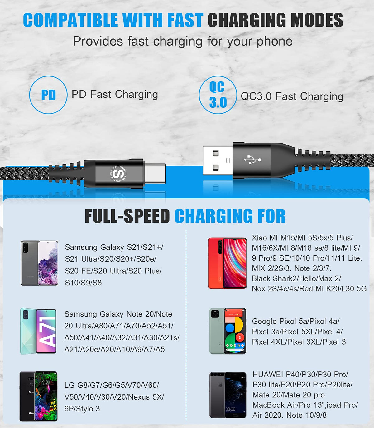 2-Pack 2M USB C Cable 3.1A Fast Car Charger Cable Compatible for iPhone 17 air 16 15 Plus Pro Max, Samsung Flip/Fold 7 6 5 4 3 S26 S25 S24 S10 S20 S21 S22 S23 A16/15/14/13/12 A35/A34 A56/55/54, Pixel