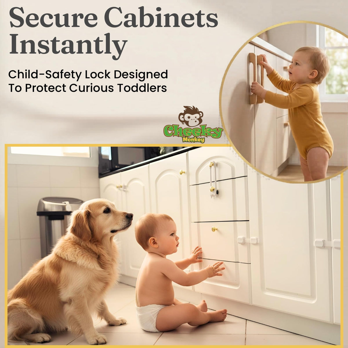 Cheeky Monkey® 4 Pack Cupboard Locks for Children, No Drill Baby Proofing