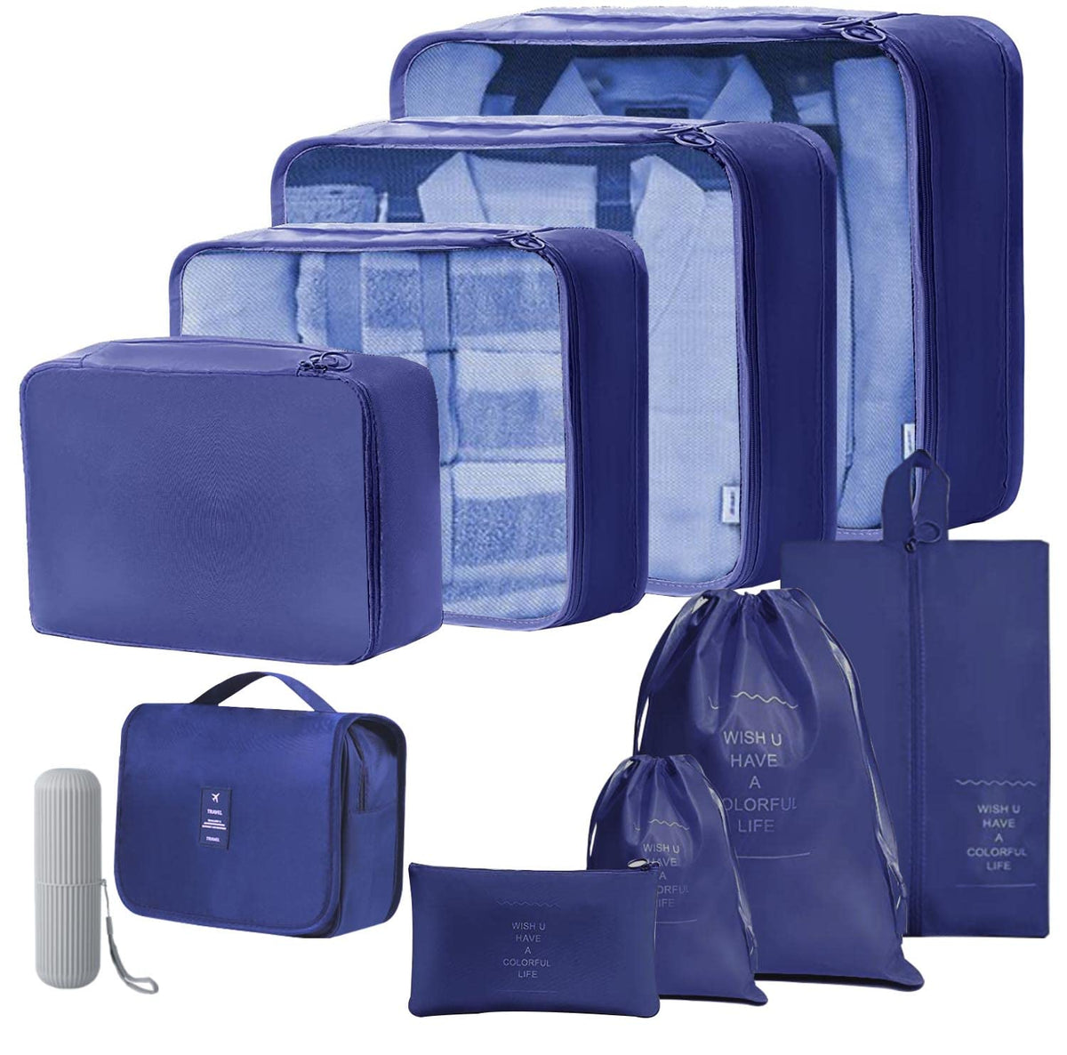 Travel Packing Cubes, Toifucos Multifunction 8pcs/set Luggage Organiser Compression Suitcase Essential Bag, Dark Gray