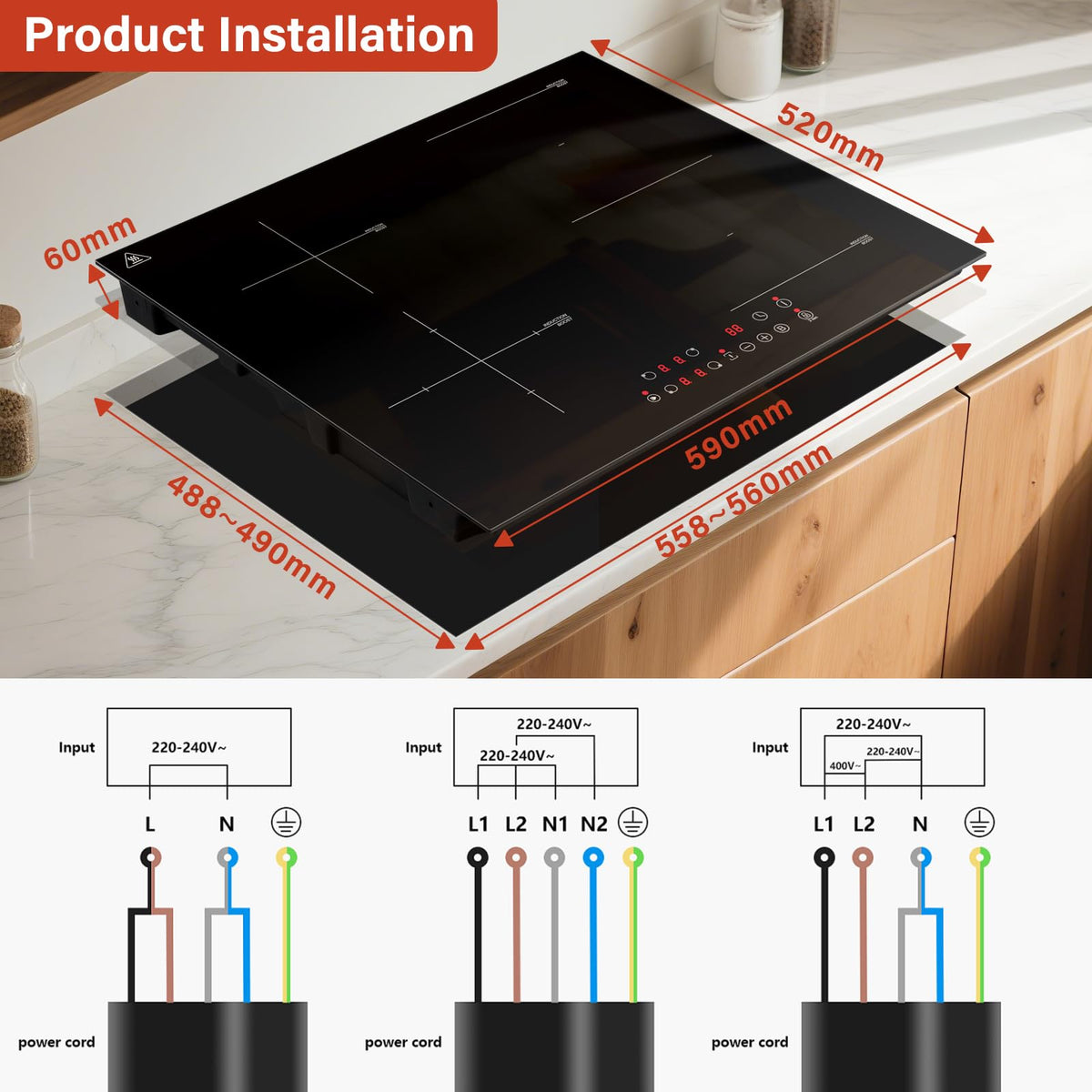Single Induction Hob 2000W, Portable Induction Cooker with 10 Power & Temperature Levels, Touch Control, Child Lock, 3-Hour Timer, Residual Heat Indicator, Black Glass Panel Electric Hob