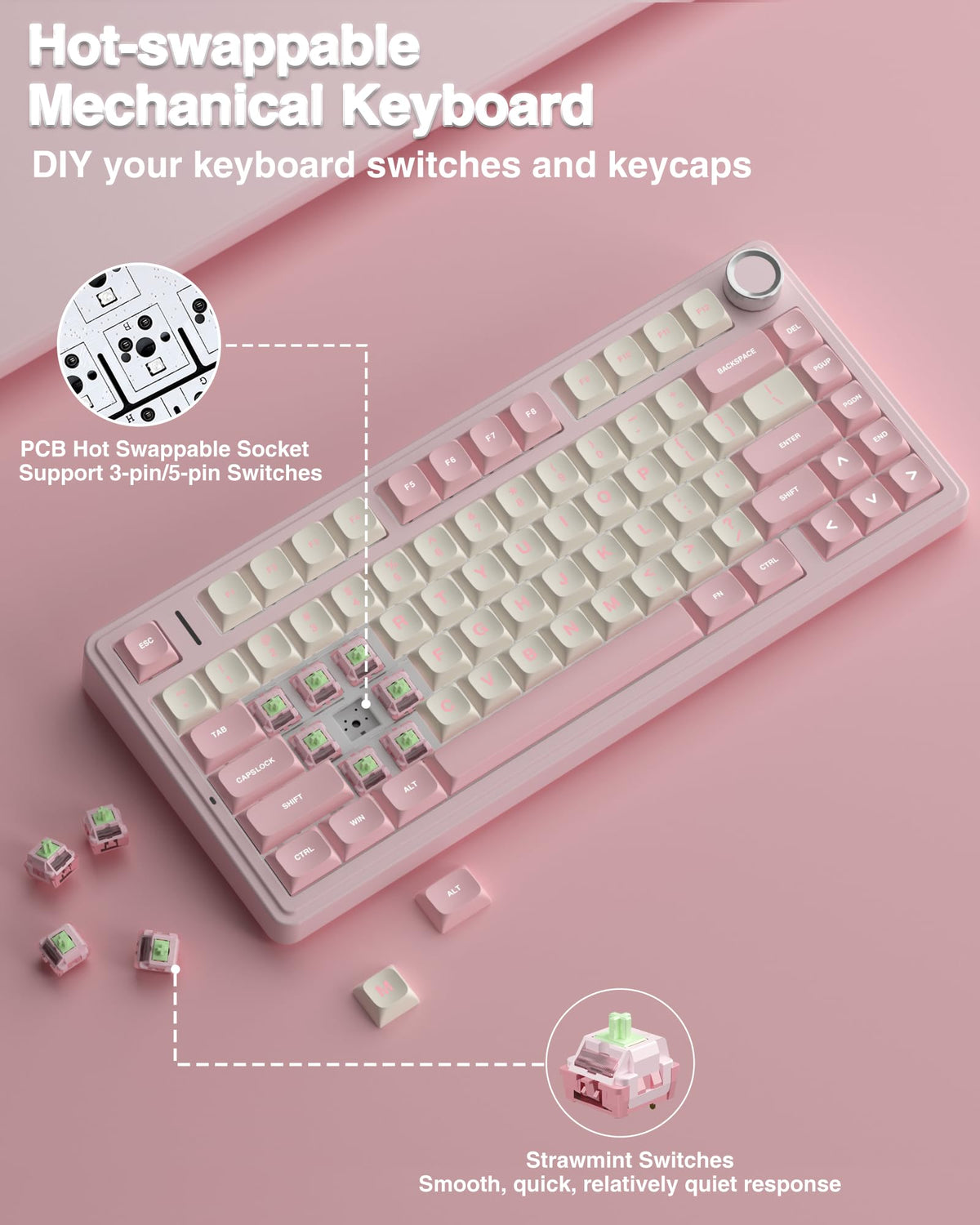 AULA F75 75% Wireless Mechanical Keyboard,2.4Ghz/Type-C/BT5.0 Gaming Keyboards,Advanced Structure,RGB Backlight,Hot Swappable Custom Keyboard for PC/Mac (Cool Black)