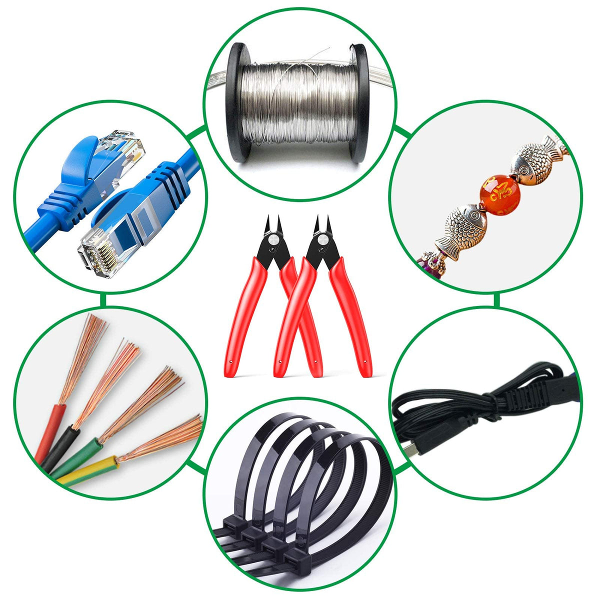 BOENFU Flush Cutter Small Wire Cutters Cable Tie Cutter 10 Pack 5 Inch Precision Wire Clippers Hobby Snips Side Cutting Pliers for Jewelry Making, Electronics, Black