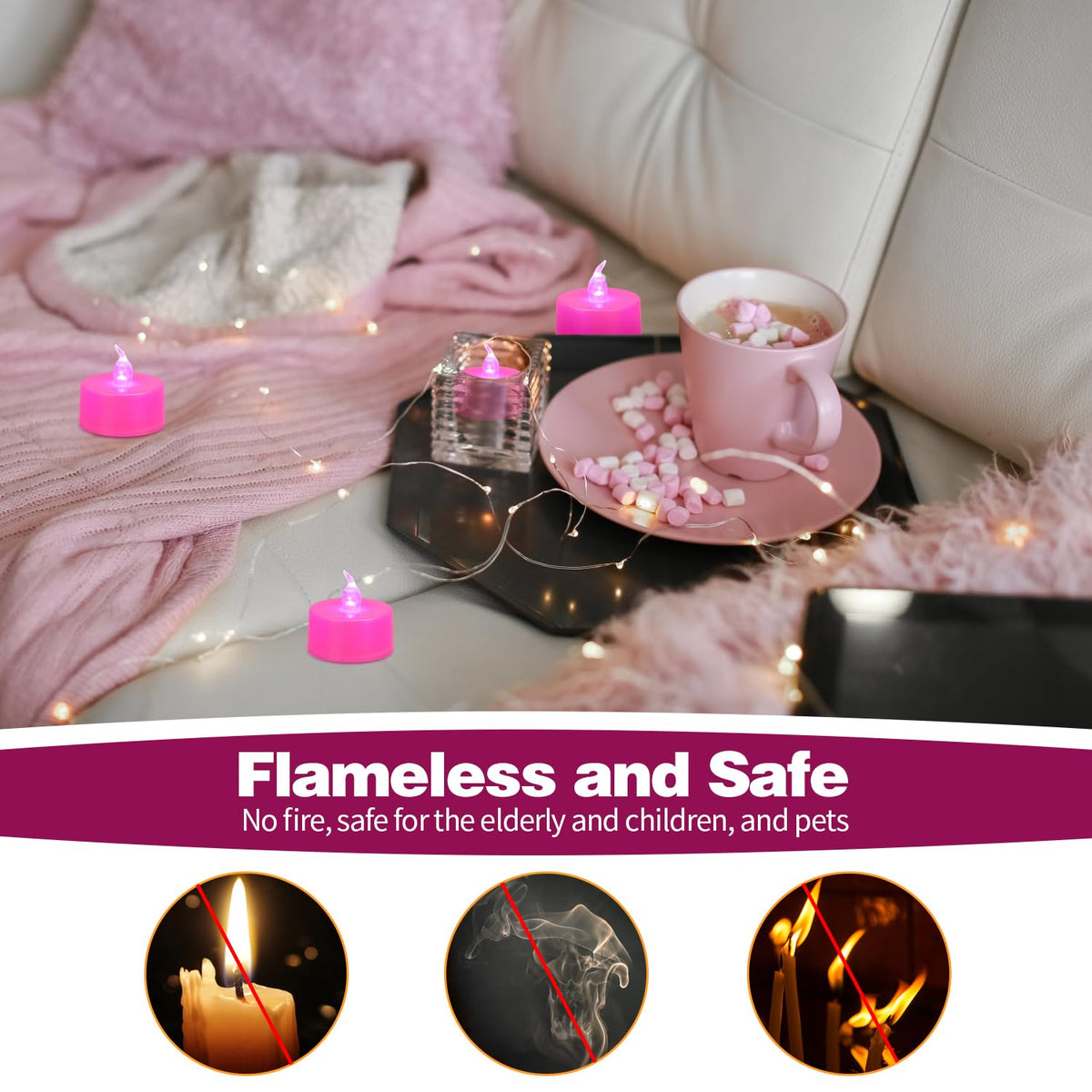24 Pack LED Tea Lights, Warm White Light, for Decoration