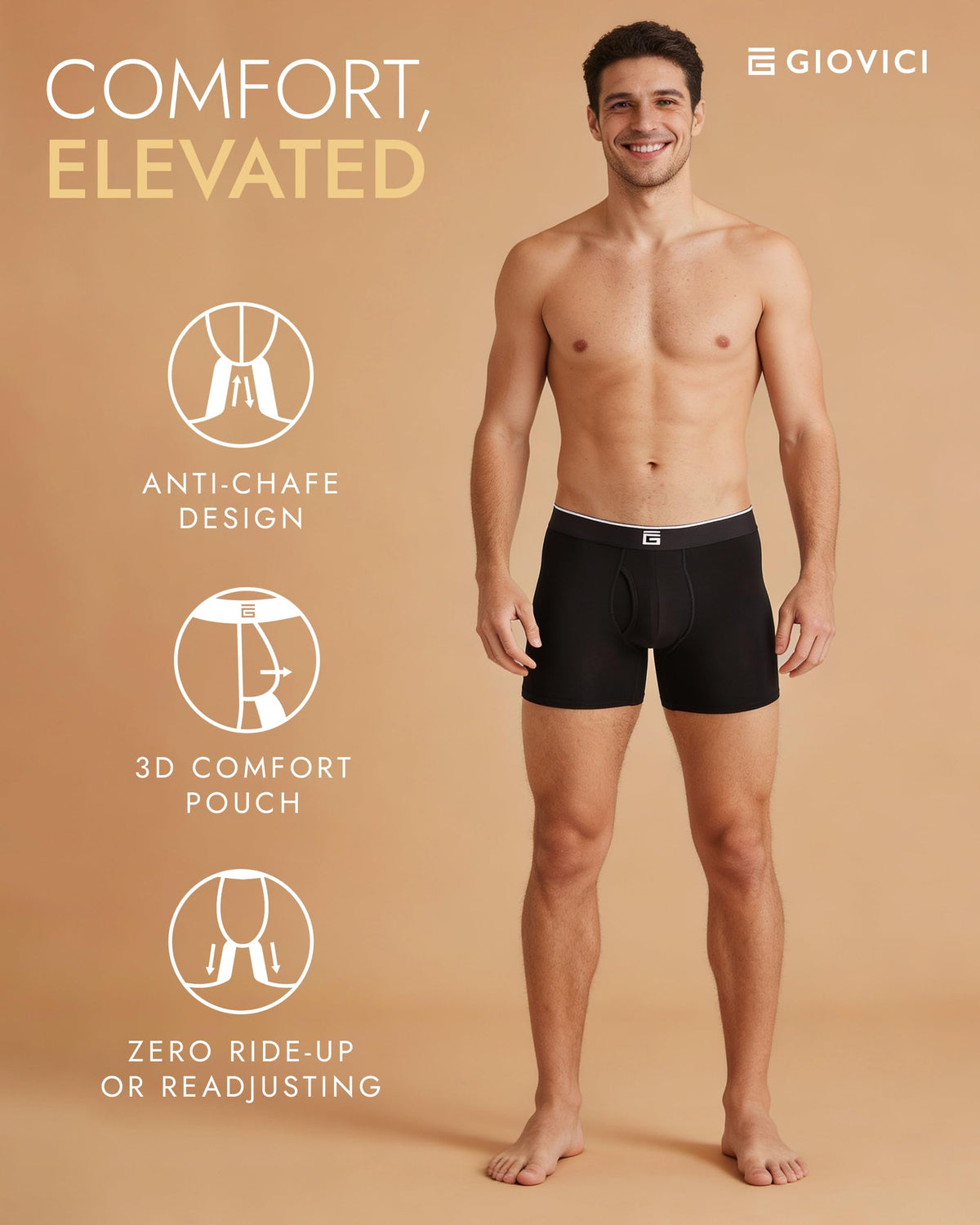 Giovici Mens Boxers Bamboo Anti Chafing Soft Comfortable Boxer Briefs Longer Leg - Boxer Shorts Multipack - Moisture Wicking Technology